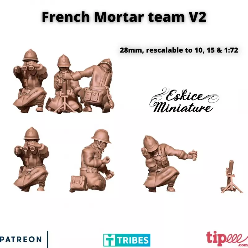 3 Soldats Français Tirent avec un Mortier