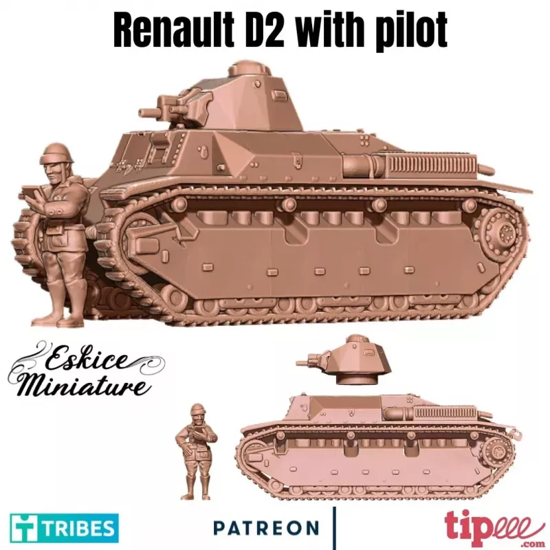 Char Renault D2 avec Pilote