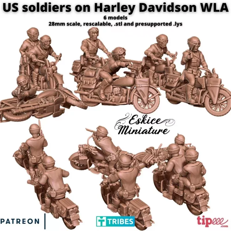6 Soldats US sur des Harley Davidson WLA