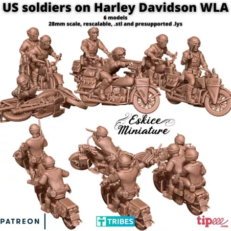 6 Soldats US sur des Harley Davidson WLA