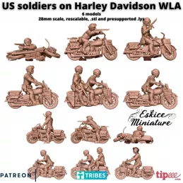 Set mit 6 US-Soldaten auf Harley Davidson WLA 15mm, 20mm, 28mm