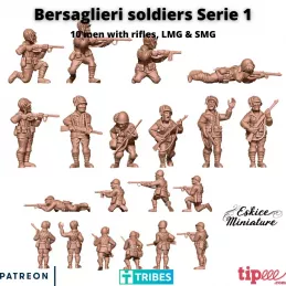 Infantería de 10 soldados Bersaglieri de 15 mm, 20 mm y 28 mm