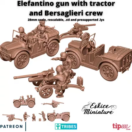 Canon Elefantino avec Tracteur et Équipage Bersaglieri