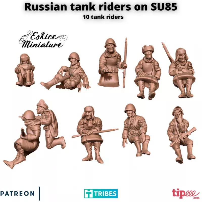 Set of 10 Russian Tank Riding Soldiers in 15mm, 20mm and 28mm