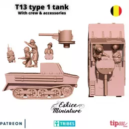 Miniatura de un tanque ligero belga T13 Tipo 1 en 15 mm, 20 mm, 28 mm