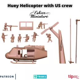 Helicóptero Bell UH-1 Huey con 8 soldados en 15 mm, 20 mm, 28 mm