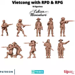Set mit 10 Vietcong Figuren mit RPD und RPG 15mm, 20mm, 28mm